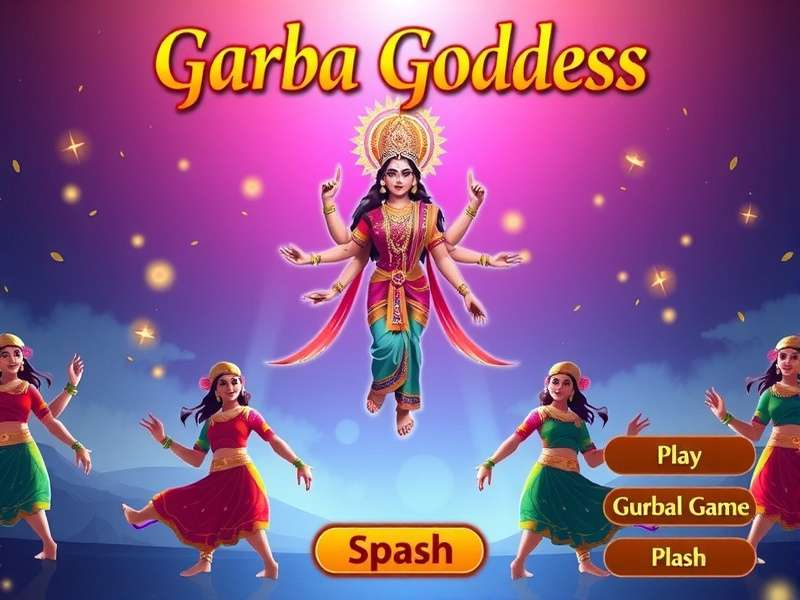 Garba Goddess game splash screen showing goddess Durga and Garba dancers